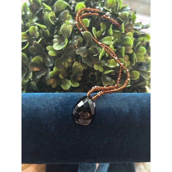 Vintage Miriam Haskell Faceted Black Teardrop Pendant Necklace With Brown Beaded - Picture 2 of 8